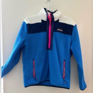 Vineyard Vines Blue and White Fleece Pullover with Pink Accents